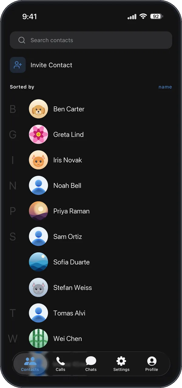 Keylane: Contacts without phone numbers