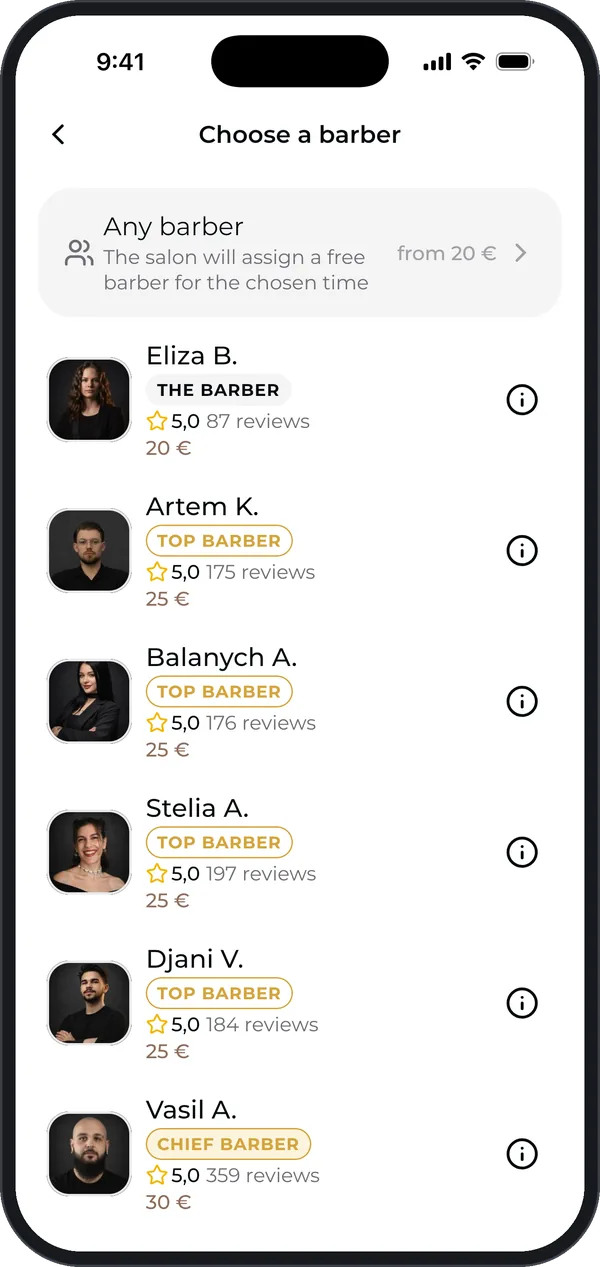 Choose a barber: grade, rating, reviews
