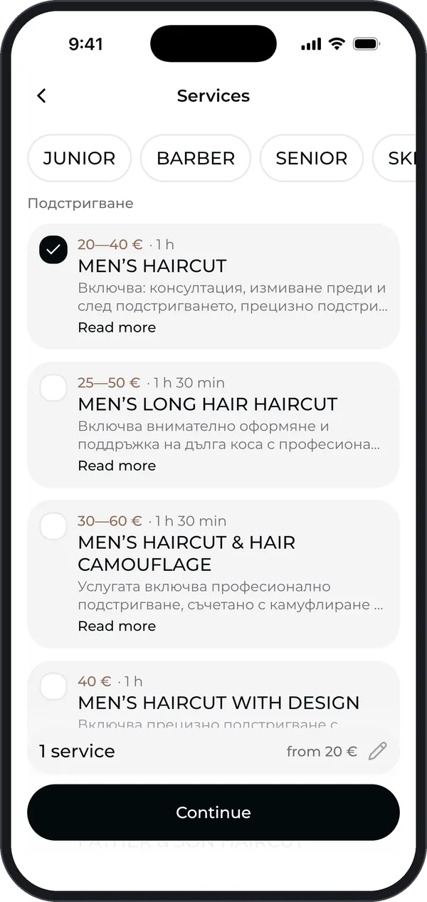 Services with duration and price